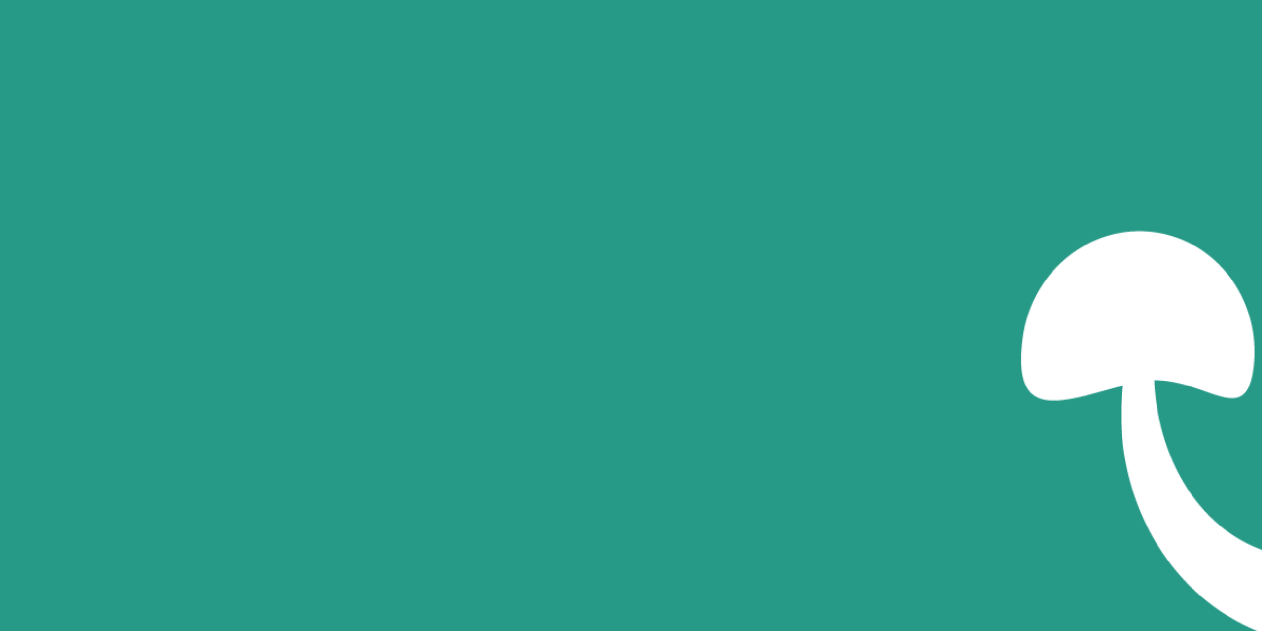 Teal background with white mushroom on right side