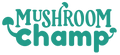 Teal 'Mushroom Champ' logo on a transparent background