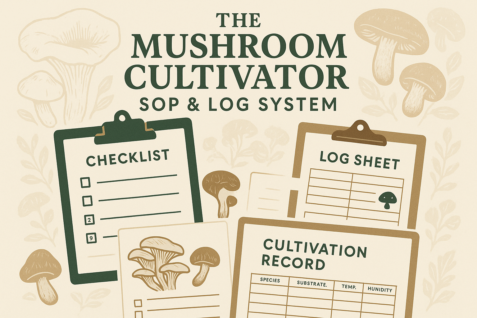 Mushroom cultivator standard operating procedures and log system for mushroom farms