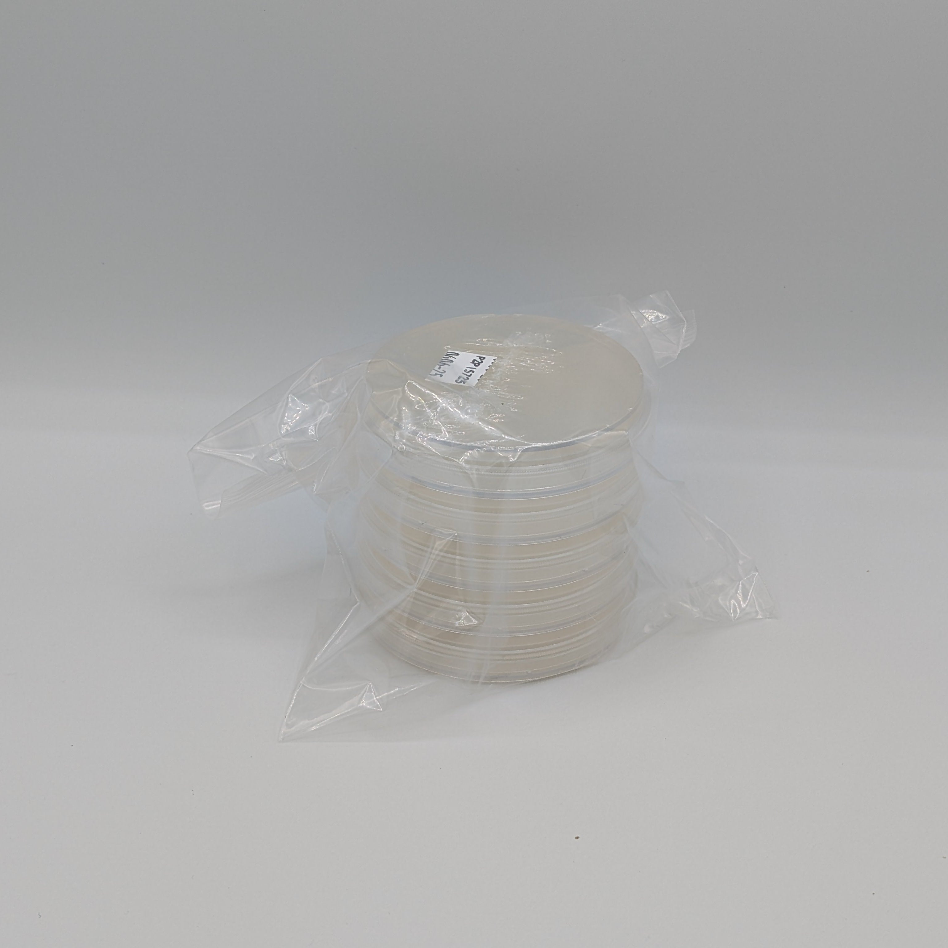 Wrapped, bagged 5 stack of nutrient agar petri dishes