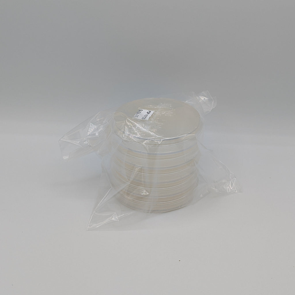 Wrapped, bagged 5 stack of nutrient agar petri dishes