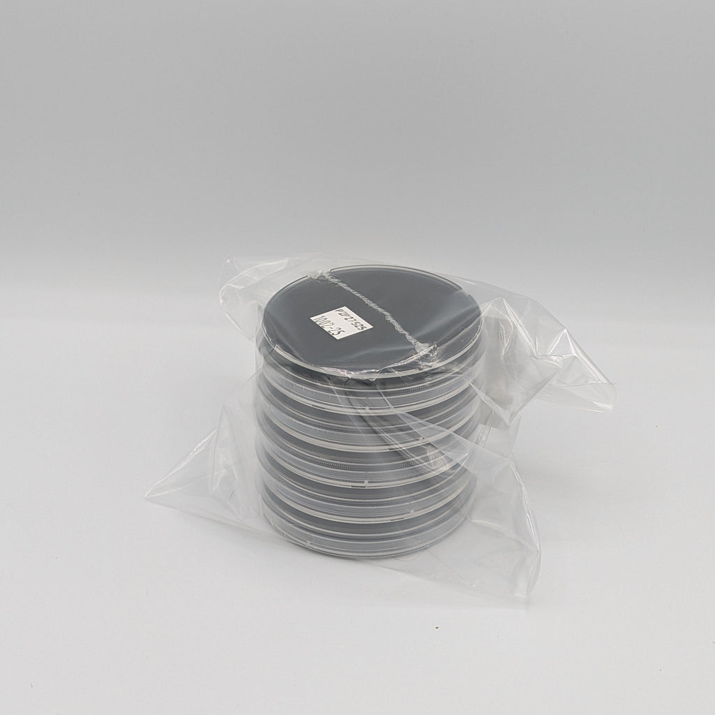 Wrapped, bagged 5 stack of nutrient agar petri dishes with activated charcoal