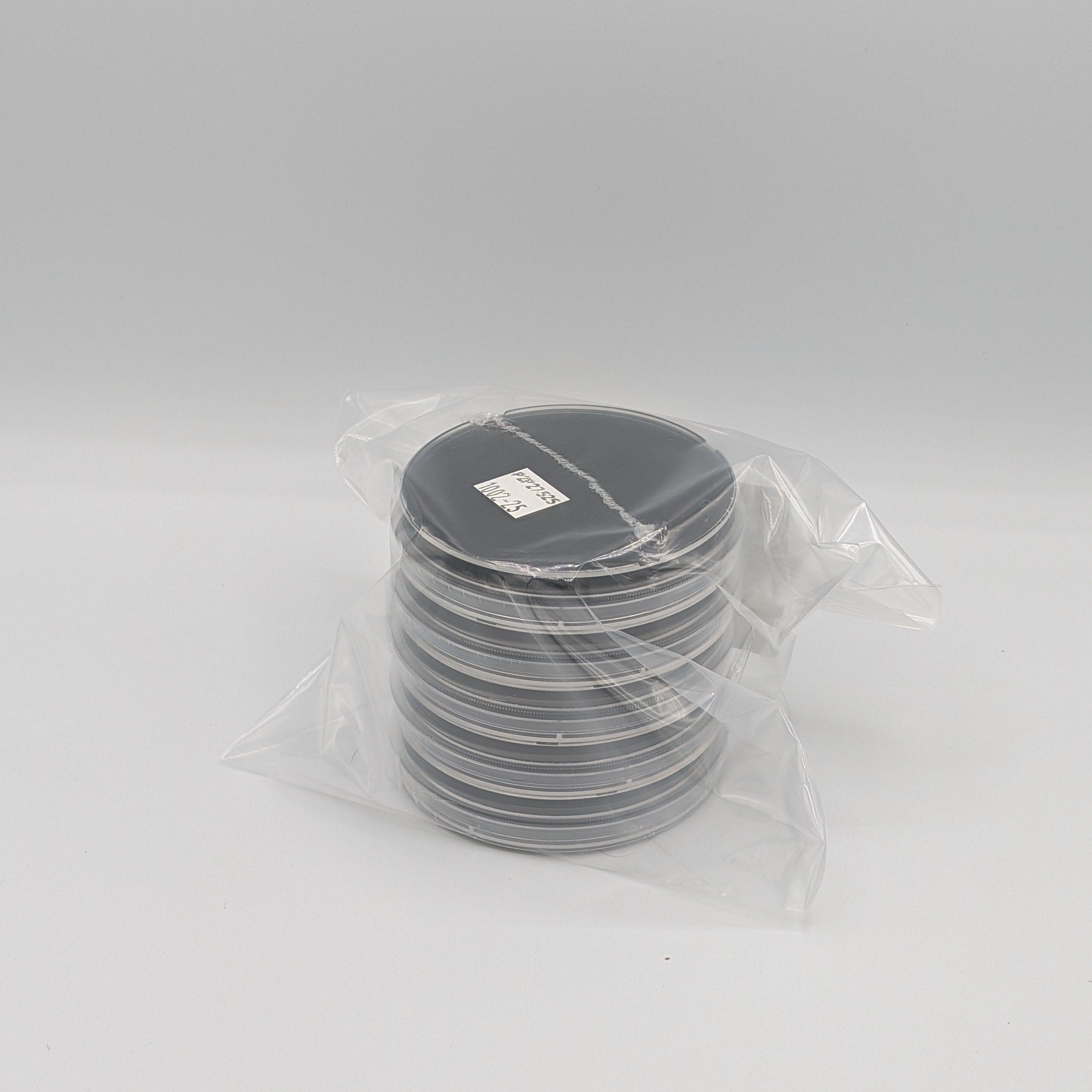 Wrapped, bagged 5 stack of nutrient agar petri dishes with activated charcoal