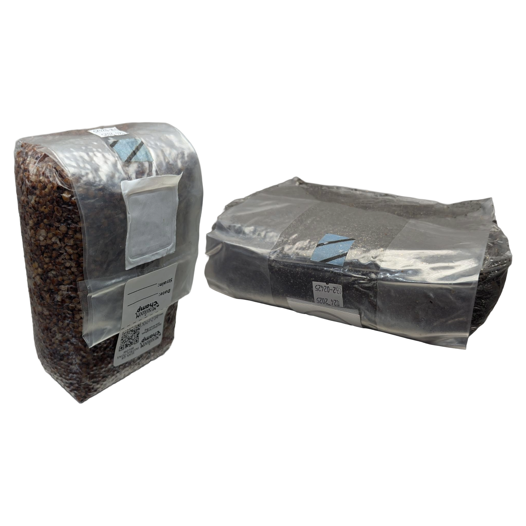 Small refill kit, one 2.5lb milo sorghum grain bag and one 3.5lb cvga substrate bag