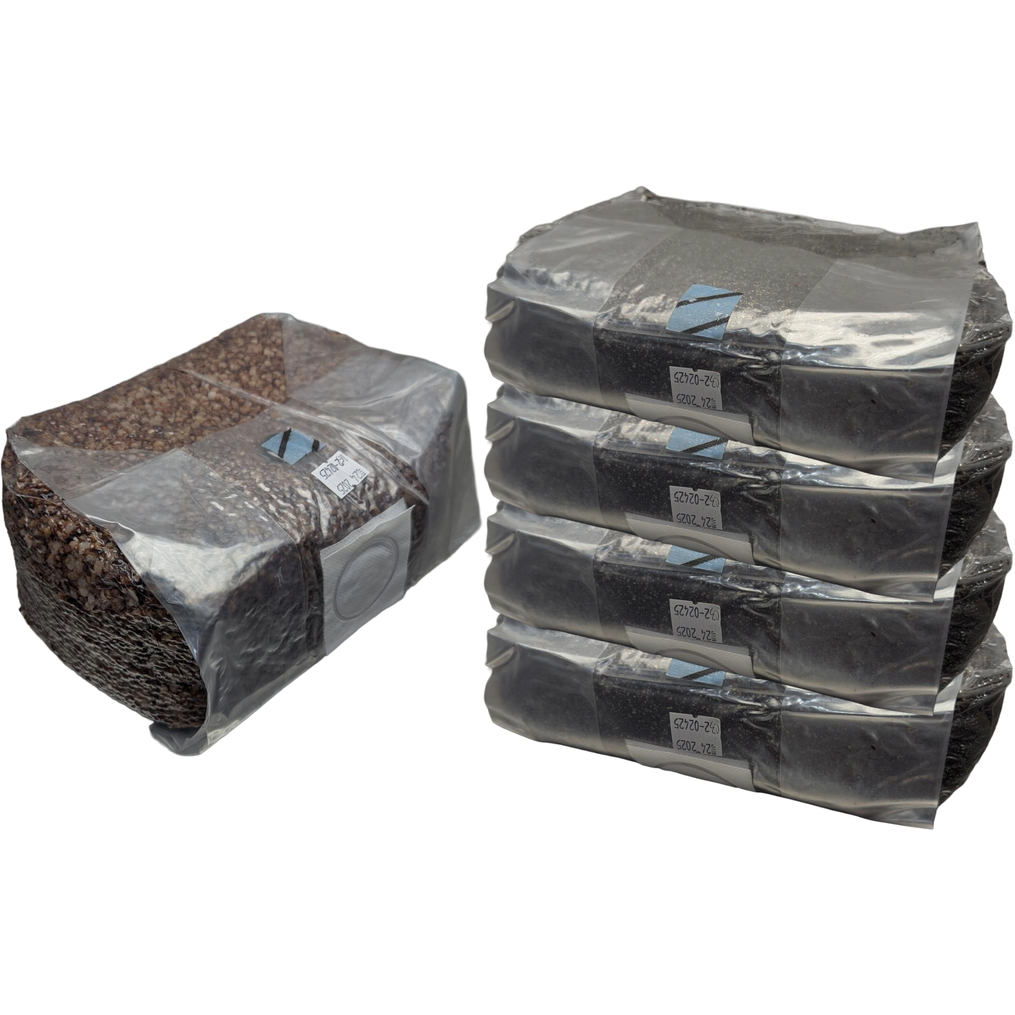extra large refill kit, one 5lb milo sorghum grain bag and four 3.5lb cvga substrate bag